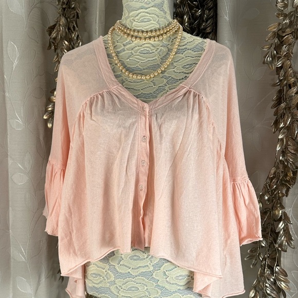 We The Free Pink Flowy Relaxed Boho Cottagecore Blouse XS Raw Hem Button Front - Picture 3 of 10